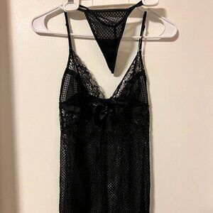 Adore Me Lace Camisole and Thong in Black Size Small
